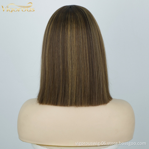 Highlight Short Bob Wigs Blonde Brown Lace Wigs for Black Women Synthetic Hair Straight Middle Part Colored Cut Wig 150 Density